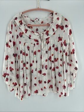 GAP Sheer Floral Ruffle-Tie Peasant Blouse office cottagecore romantic feminine